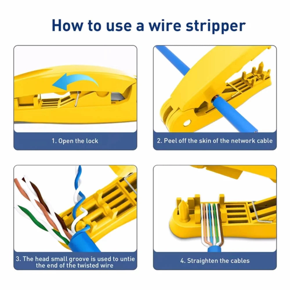 New RJ45 Ethernet Cable Stripping Tool Multifunctional Cutter with cutting,stripping,untangling and straightening function Vue