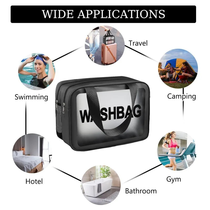 Double Transparent PU Cosmetic Bag with Dry and Wet Separation, Toiletry Bag, Makeup Organizer for Travel, Fitness, and Swimming Vue