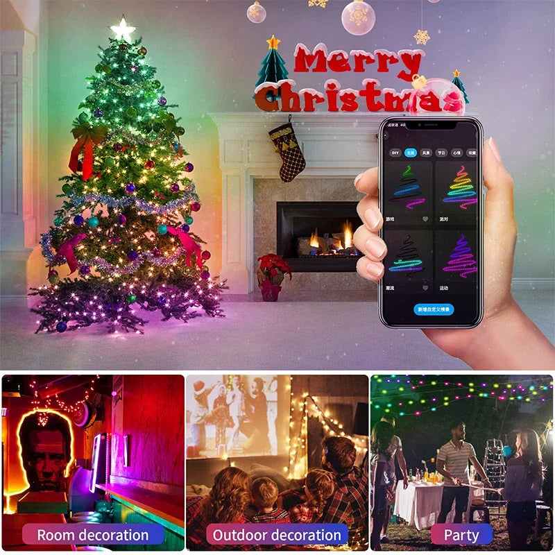 USB RGBIC LED Fairy Lights WS2812B Bluetooth Smart Control Dream Color Music Sync Waterproof Garland Holiday Wedding Decor Lamp Vue