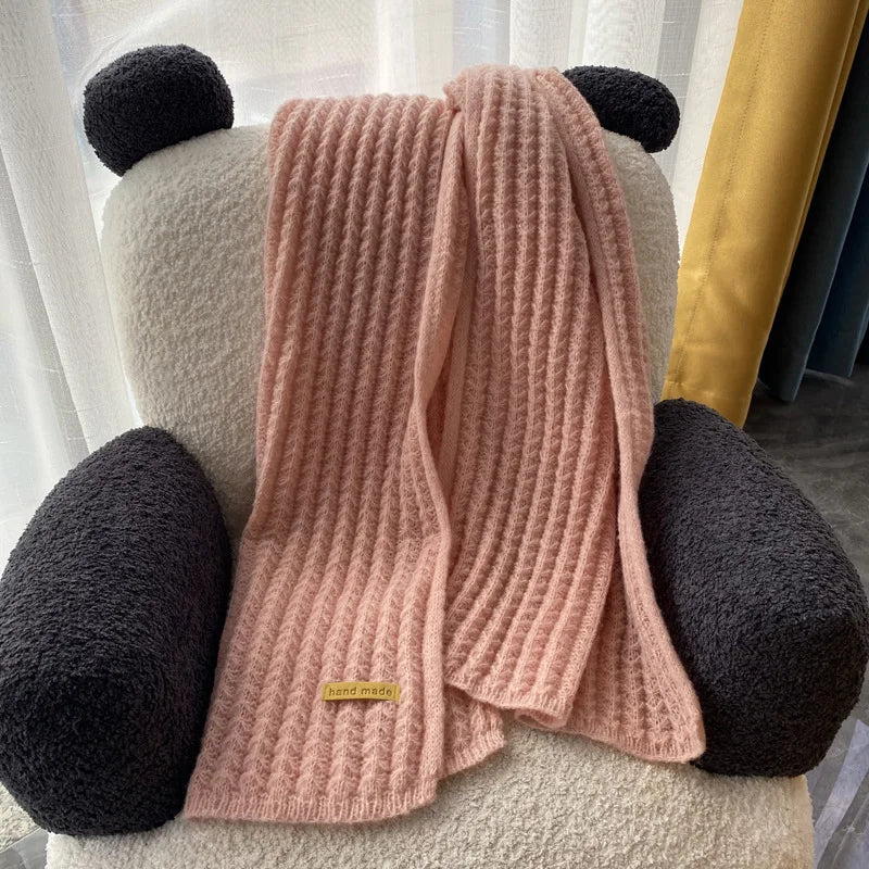 1-5PCS Solid Color Soft Korean Style Knitted Scarf Thick Warm Fall Winter Neck Warmer Fashion Accessory for Couples Men Women Vue Pink 1PC