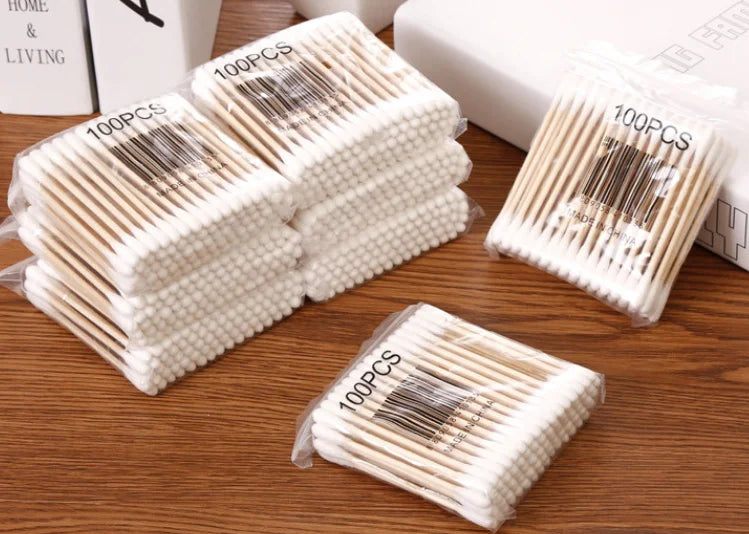 vvocci Storage Box Double Cotton Swab Toothpick Organize Box Swab Head Cotton Buds Container Transparent Square Bamboo Cover Vue b199 1000 pcs