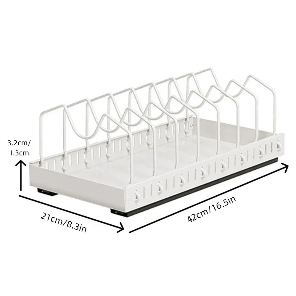 Adjustable Dividers Pull Out Pan Rack Sliding Design Anti-rust Pot Lid Holder Heavy Duty Retractable Kitchen Storage Rack Vue