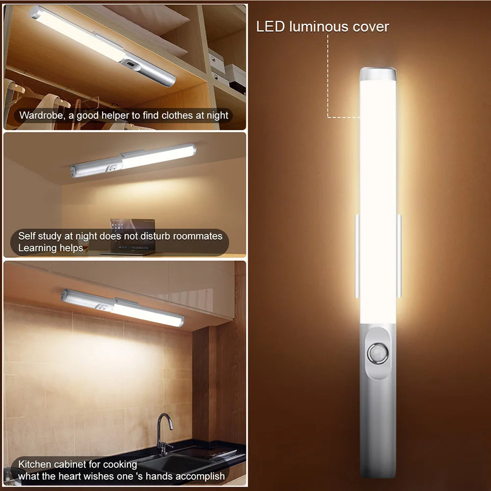 Wireless Magnetic LED Induction Cabinet Light Motion Sensor USB Rechargeable Night Lamp For Kitchen Cabinet Wardrobe Lamp Vue