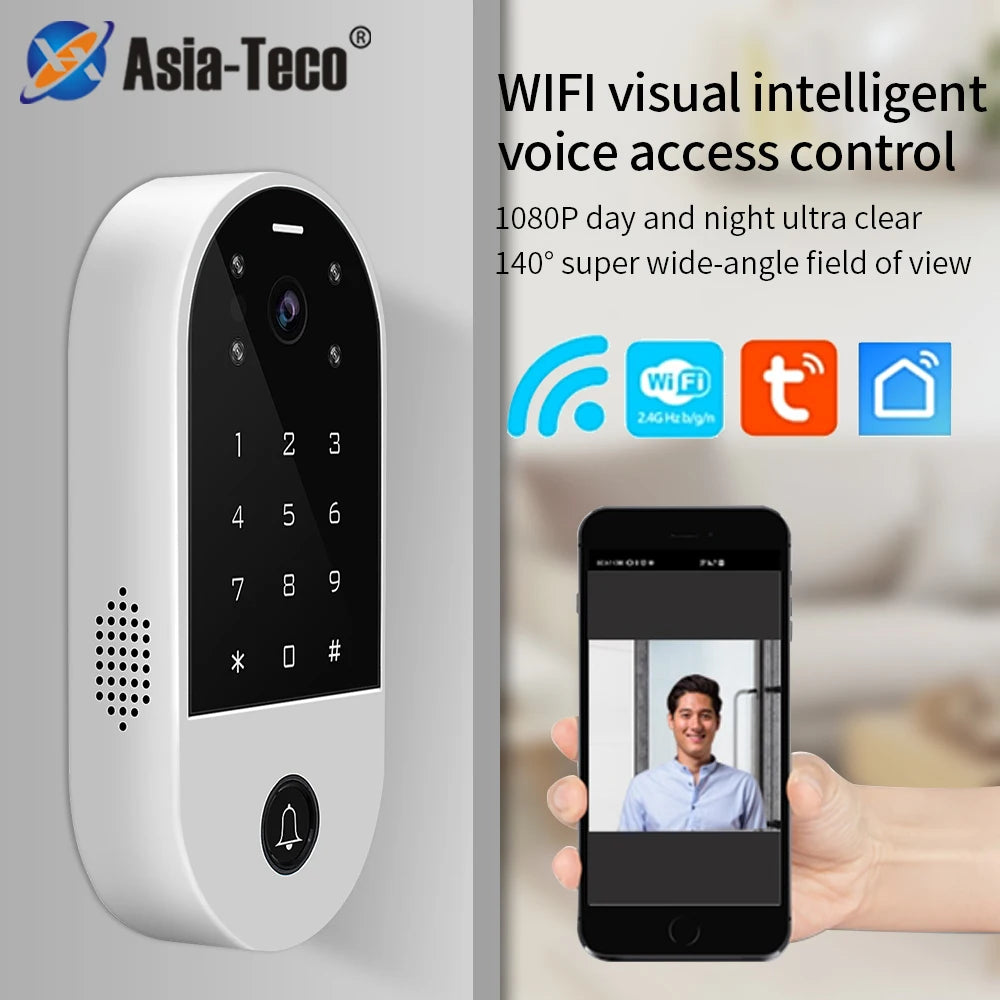 Tuya Smart Home Wifi Video Intercom Access Control Keypad RFID Electric Door Control System With Camera For Apartment Home+Cover Vue