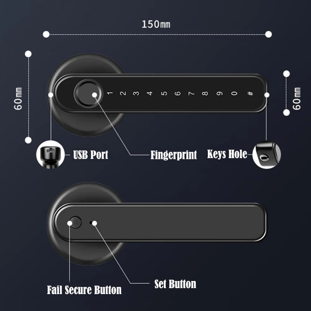 Tuya/TTLOCK Fingerprint Electronic Door Lock Smart Bluetooth Password Handle Lock APP Unlock Keyless Entry Support iOS/Android Vue