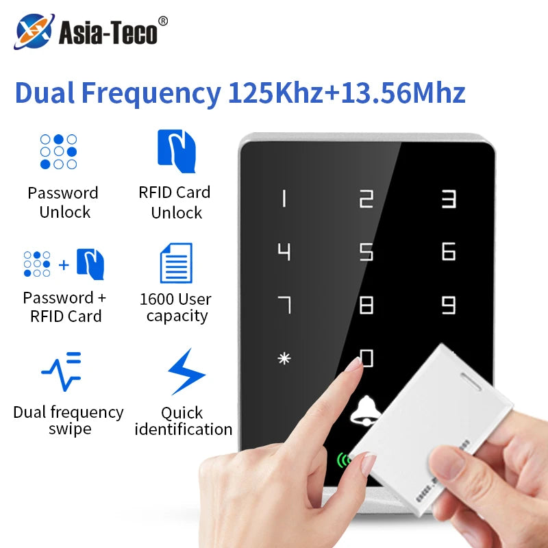 Waterproof Touch Keypad RFID Door Access Control Reader Dual Frequency 125kHz 13.56MHz 1600 User Capacity with Backlight Vue