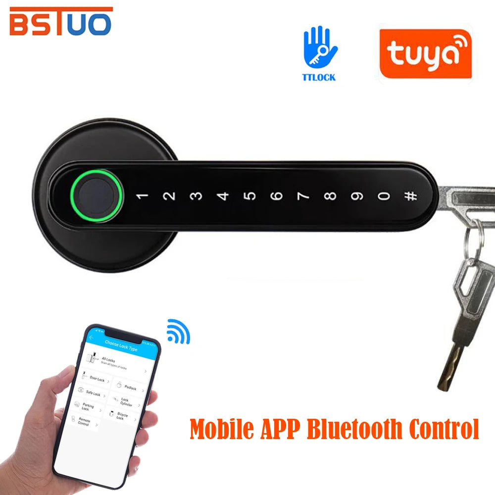 Tuya/TTLOCK Fingerprint Electronic Door Lock Smart Bluetooth Password Handle Lock APP Unlock Keyless Entry Support iOS/Android Vue