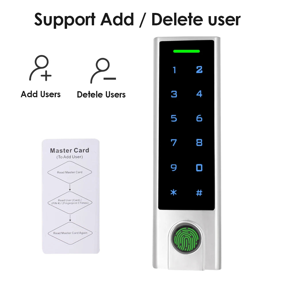 125Khz RFID Bluetooth Access Controller IP66 Waterproof Fingerprint Access Control Tuya APP Support Add Delete Users by APP Vue 125Khz EM Version